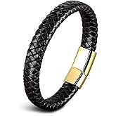 Deerllia Leather Bracelet for Men, Braided Mens Cuff Bracelets with Stainless Steel Clasp Stacked Multi Style Color Anniversary Father's Day Birthday Christmas Jewelry Gifts for Him