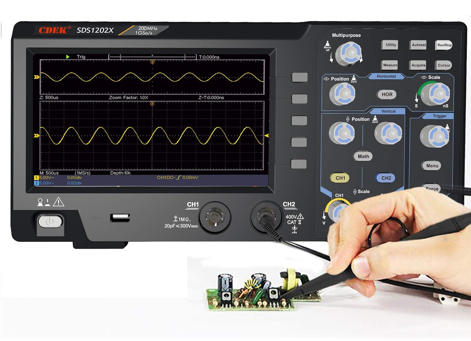 Digital oscilloscope, portable professional USB oscilloscope kit
