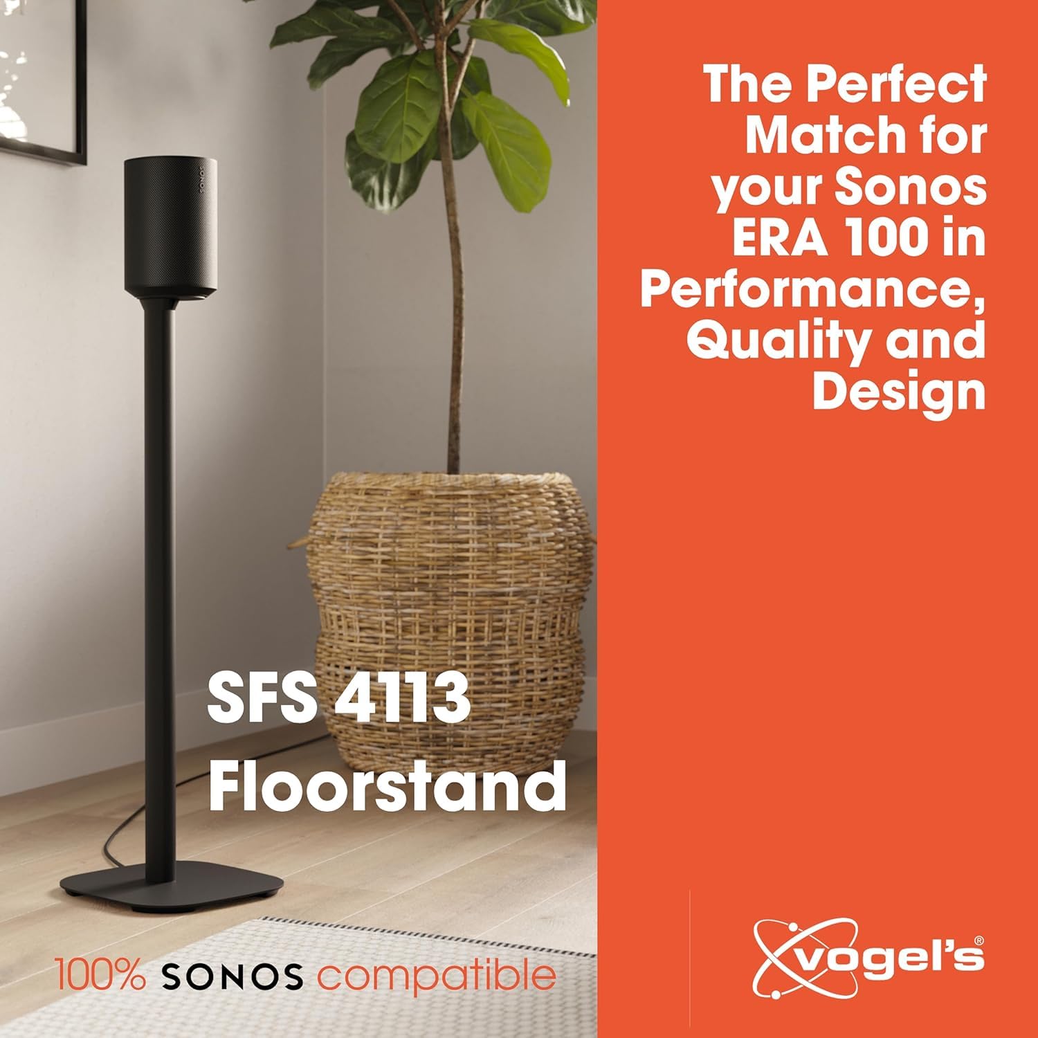 Vogel's SFS 4113 Ständer | Exclusiv für Sonos ERA 100 Lautsprecher | Hochwertig und durchdacht | Kabelverdeckungssystem | Sicher Dank TÜV-geprüfter Stabilität | Höhe: 82 cm | Schwarz (1 Standfuß) 4