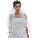 SAMKY 2T 2 Tier Pearls Bugle Beaded Bridal Wedding Veil