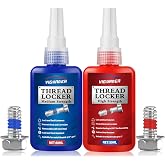 Vigorder Thread Lock Medium and High Strength, Thread Locker for Nuts, Bolts, Fasteners and Metals to Prevent Loosening and Leakage, Blue and Red