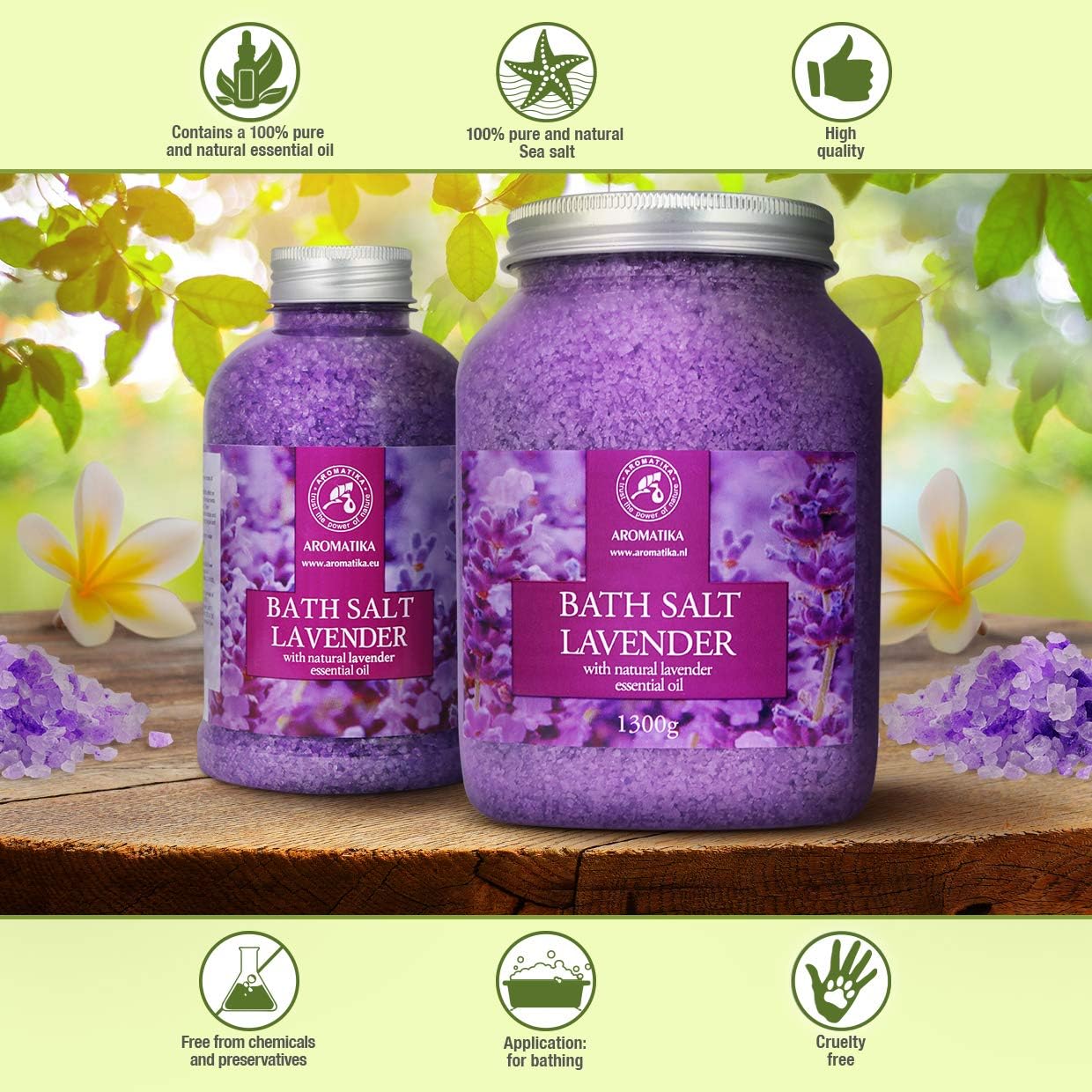 AROMATIKA Lavender Essential Oil Bath Salts, 1300 g Aromatherapy Bath Soak for Sleep & Stress Relief, Calming - Image 3