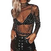 Women Y2K Sexy See Through Shirts Mesh Sheer Tops Long Sleeve Slim Fit Layering Top Blouse E Gril Streetwear …