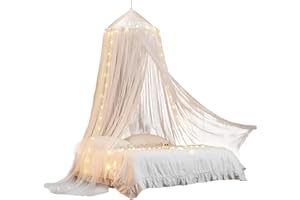 Bed Canopy with Lights Princess Bed Canopy for Girls Extra Large Dome Foldable Mosquitos Net for Kids Boys Girls Room Decorat