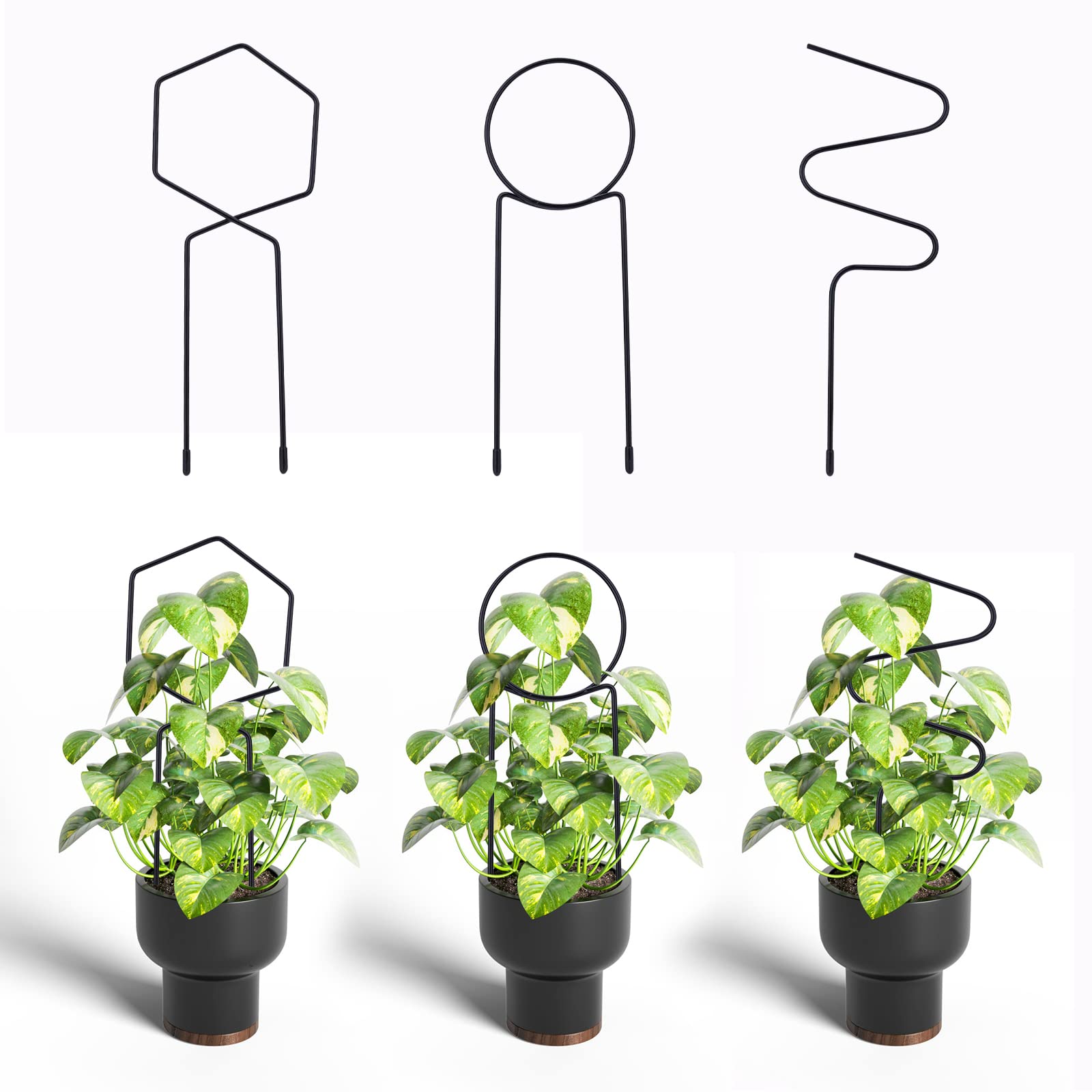 SAVITA 3 Pieces Trellis for Potted Plants, Metal Climbing Plants, Small Garden Trellis for Climbing Plants Indoor Plants Potted Plants (Black)