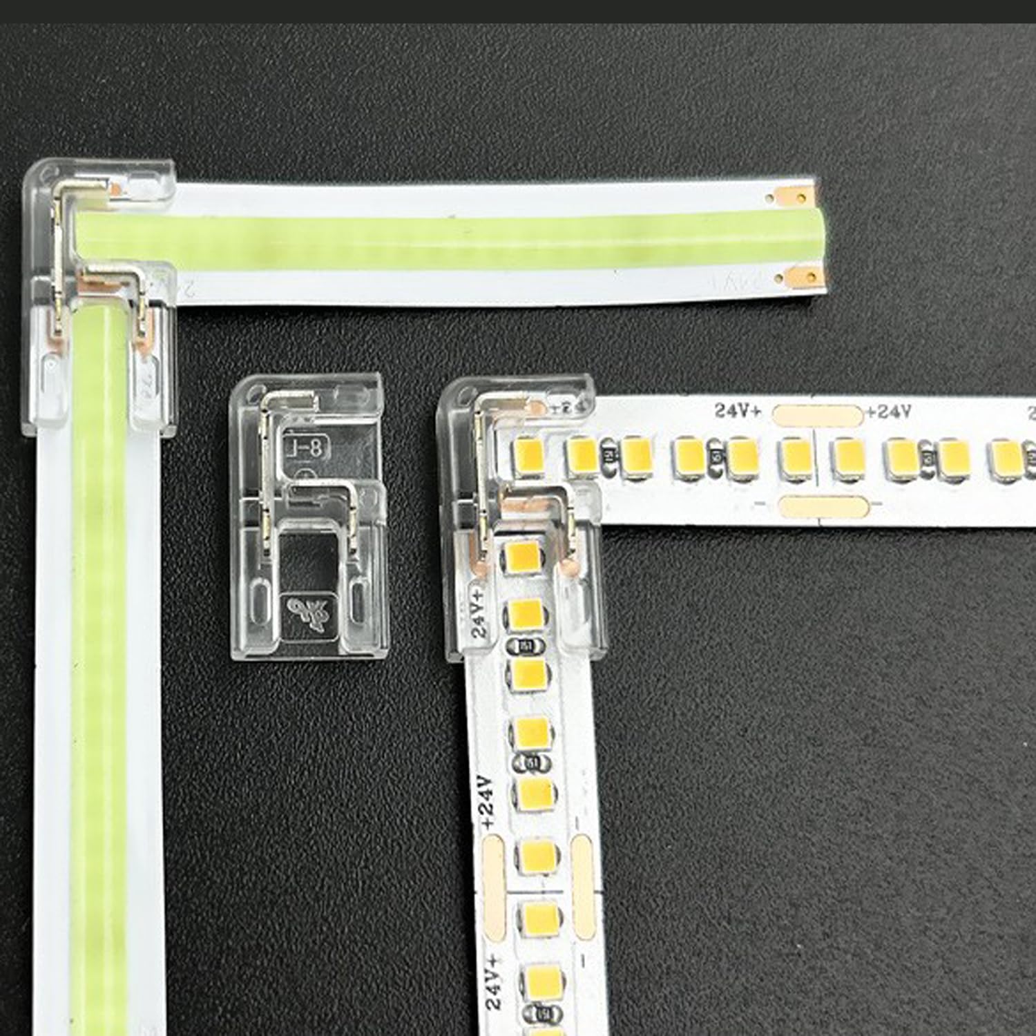 ENQIMAOYI 20Pcs L Shape 2 Pin 8mm COB LED Light Strip Connectors, Gapless Solderless Clear Connector Strip to Strip Corner Connectors for SMD COB 3528-2835 LED High Density Strip Lights