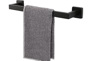 TocTen Bath Towel Rack - Square Base Thicken SUS304 Stainless Steel Towel Bar for Bathroom, Bathroom Accessories Towel Rod Heavy Duty Wall Mounted Towel Holder. (Black, 16)