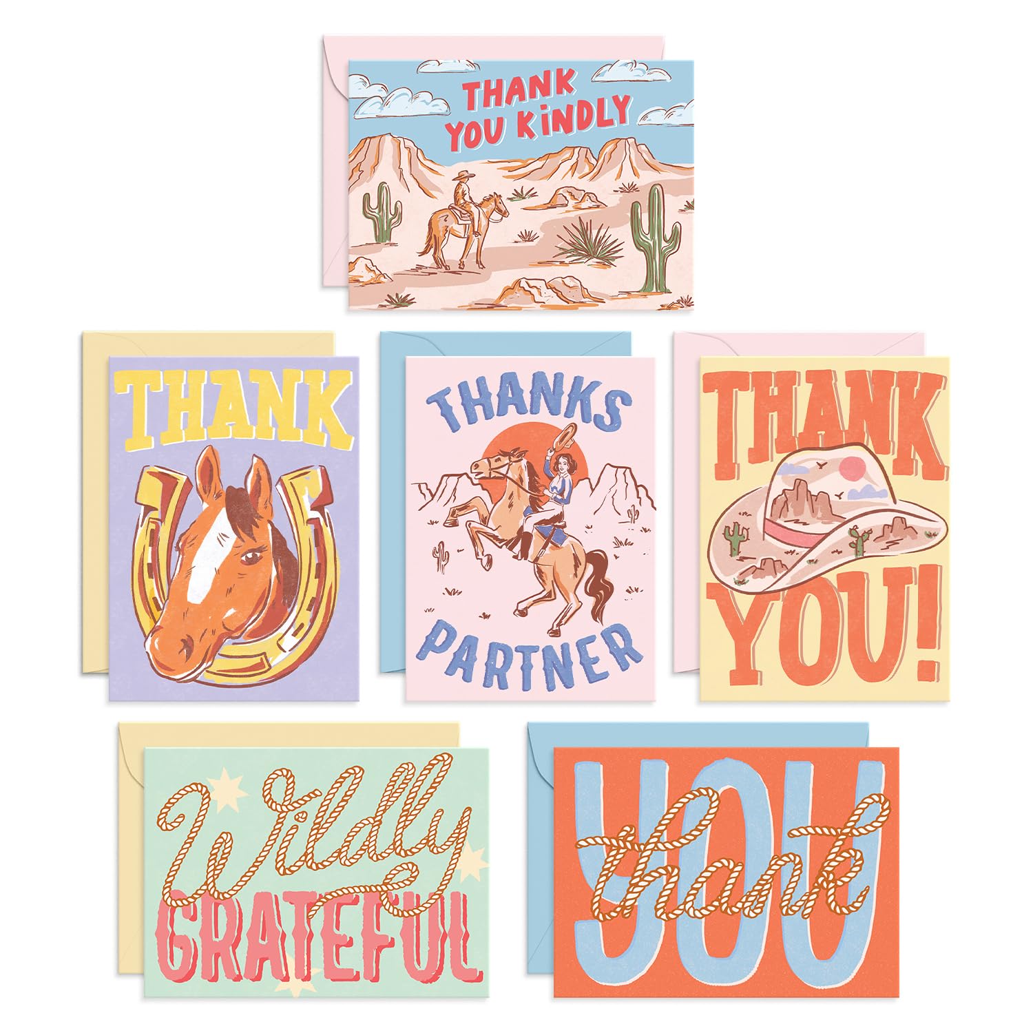 S&O Thank You Cards with Envelopes - Blank Stylish sheets for Handwritten Messages - Set of 24 decor notes and covers - Assorted Greeting Cards with Stylish Color Envelopes to Mix & Match