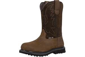 CVDSHU Men's Western Steel Toe Work Boots Round Toe Leather Cowboy Boots for Construction Farming Riding Ranch Botte Travail 