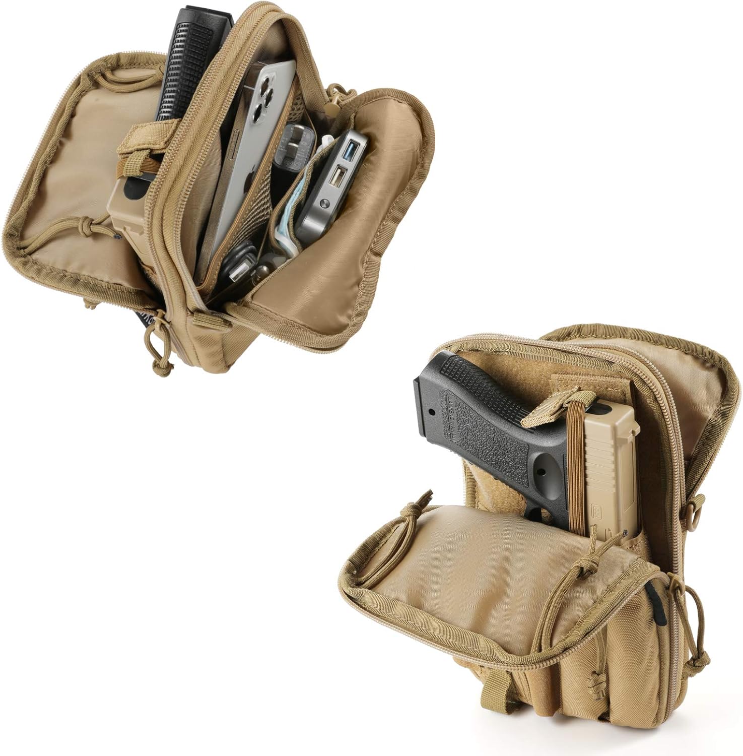 Concealed Pistol Pouch Multipurpose Carry Gun Bag - LarKoo Waist Molle Bag Fanny Pack with Pistol Holster in 9 inch Length and Phone Belt Clip Holder for Less Than 7 inches Smartphone (Khaki)… : Sports & Outdoors
