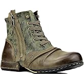 OSSTONE Moto Boots for Men Fashion Zipper-up Leather Chukka Boots Casual Shoes OS-5008-8-US
