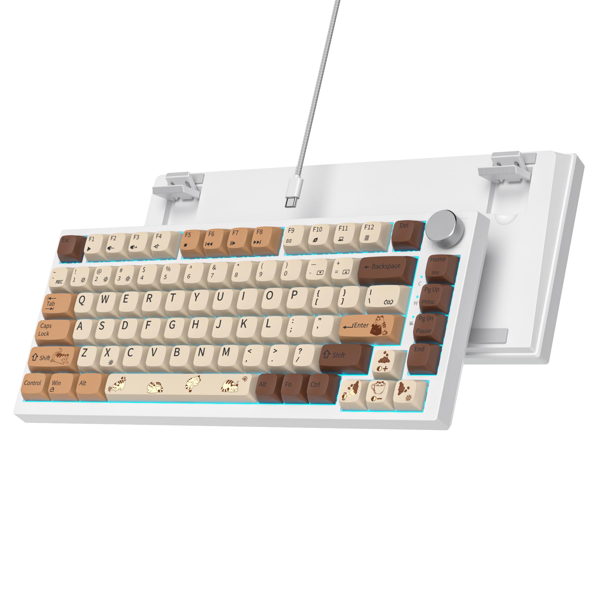Ussixchare 75% Mechanical Gasket Mount TKL Custom Keyboard - Wired, Hot Swappable, RGB Backlit for PC Laptop Windows Gamers (Coffee Cat)