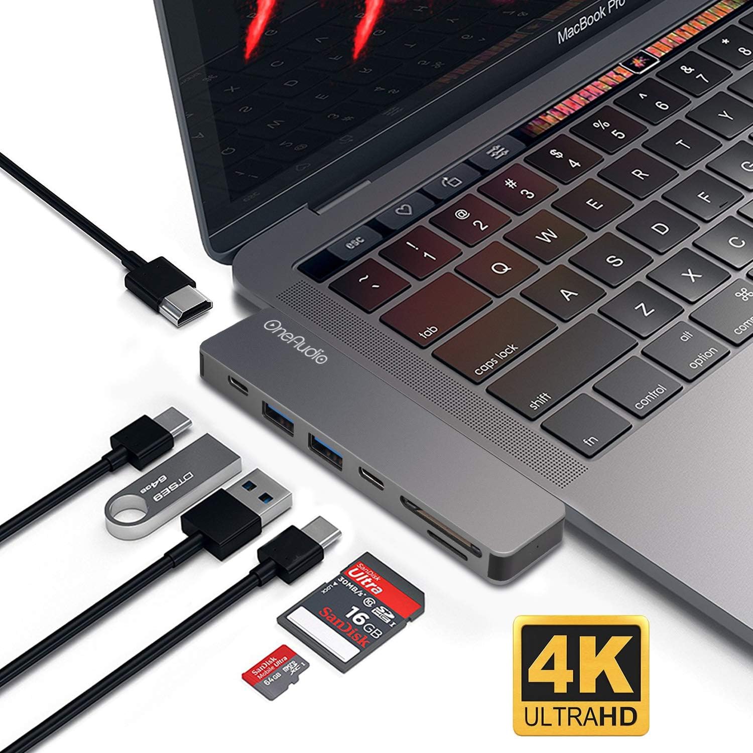 USB C Hub 7 in 1 Adapter PD Power Delivery, SD/TF Card Reader, 4K USB C to HDMI, 2 USB 3.0 Ports Type C Hub for 2016 2017 2018 MacBook Pro OneAudio