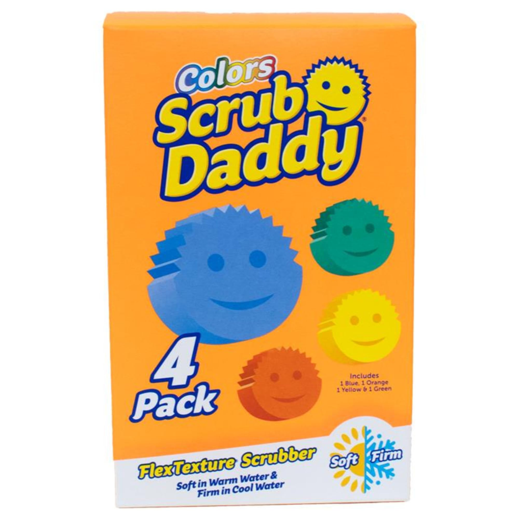 Scrub Daddy Colors - Washing Up Sponges Multipack, Dish Sponge for Cleaning Kitchen & Bathroom, Texture Changing Scratch-Free Cleaning Sponge, Odour Resistant, Dishwasher Safe - Pack of 4