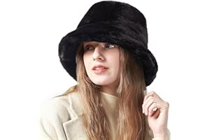 OCTEEN Fluffy Faux Fur Bucket Hat Winter Warm Hat for Women Men