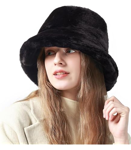 1327 7 Inch Tall Black Fur Top Hat Fluffy Stovepipe Hat- Fur Bucket Hats Jk ZNTU 7 Inch Tall Black Fur Top Hat Fluffy Stovepipe Hat-Fake  main image 4