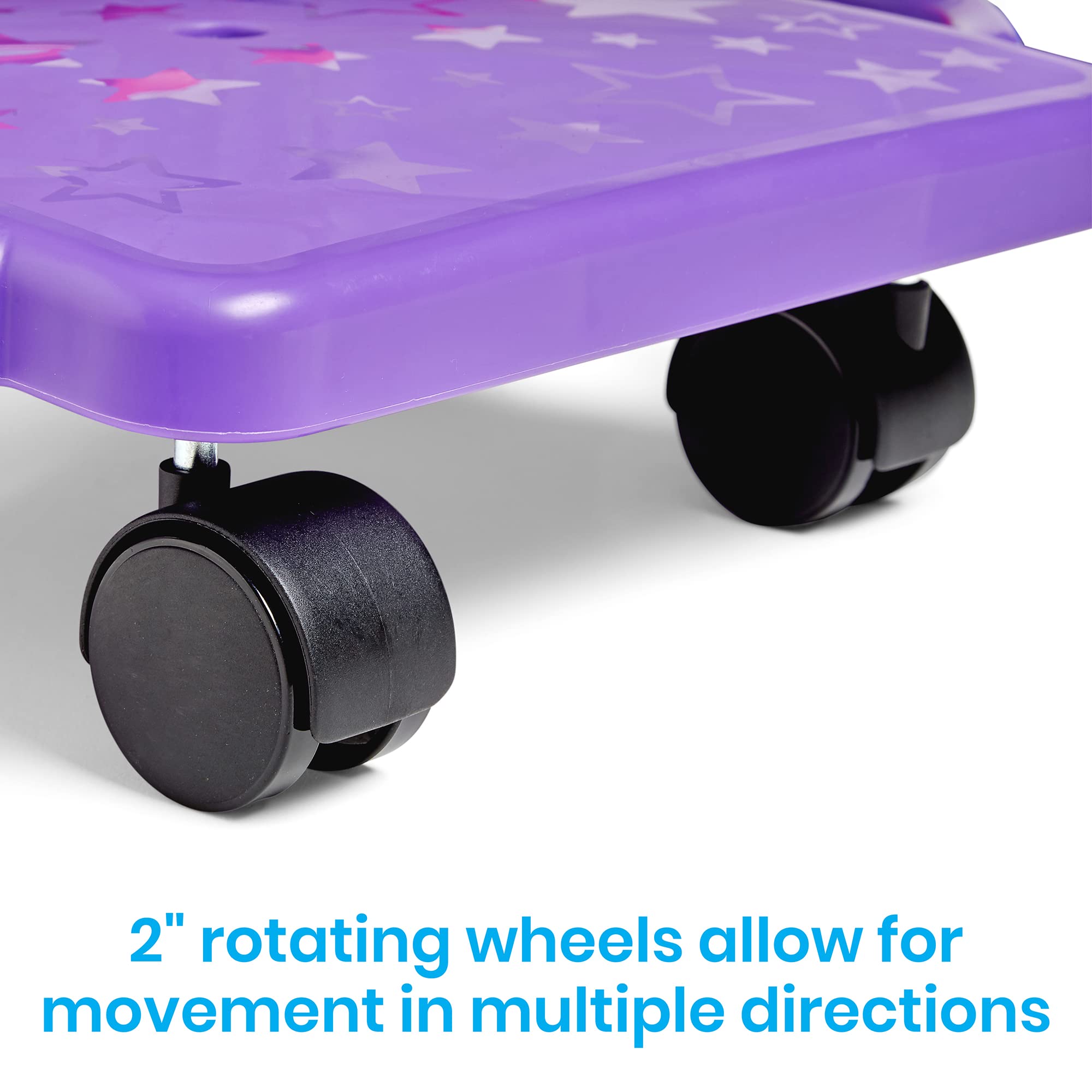 hand2mind Purple Indoor Scooter Board with Safety Handles for Kids Ages 6-12, Plastic Floor Scooter Board with Rollers, Physical Education for Home, Homeschool Supplies (Pack of 1)