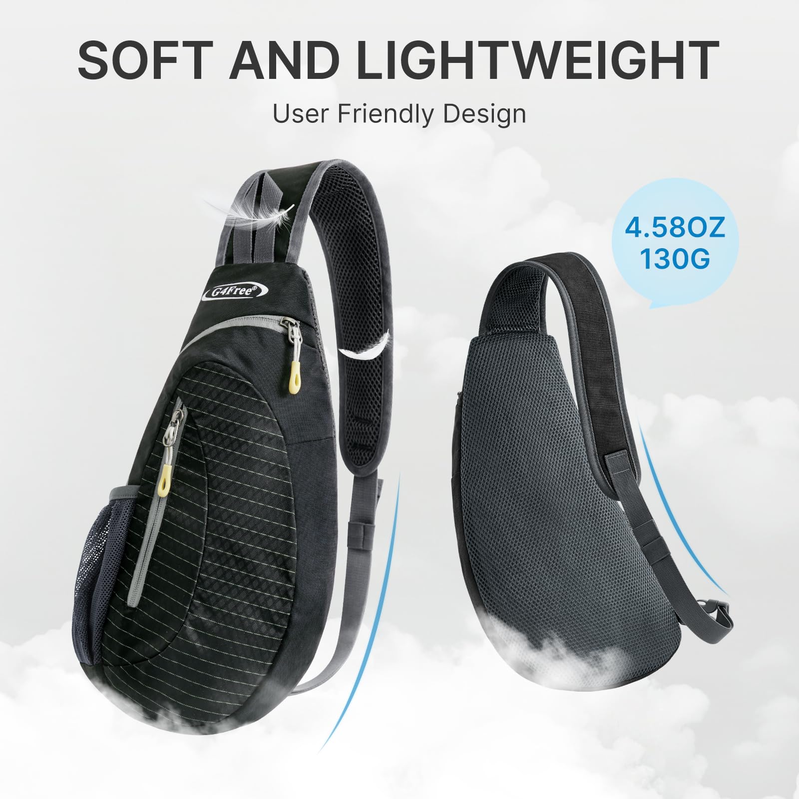 G4Free Sling Bag for Men Women, Small Crossbody Backpack Lightweight Chest Shoulder Bags for Travel, Outdoor and Sports (Black)