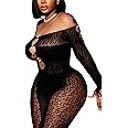 Avidlove Women Lingeries Long Sleeve Fishnet Body Stocking Leopard Sexy Outfit Rhinestone Body Suits Cut Out Jumpsuit