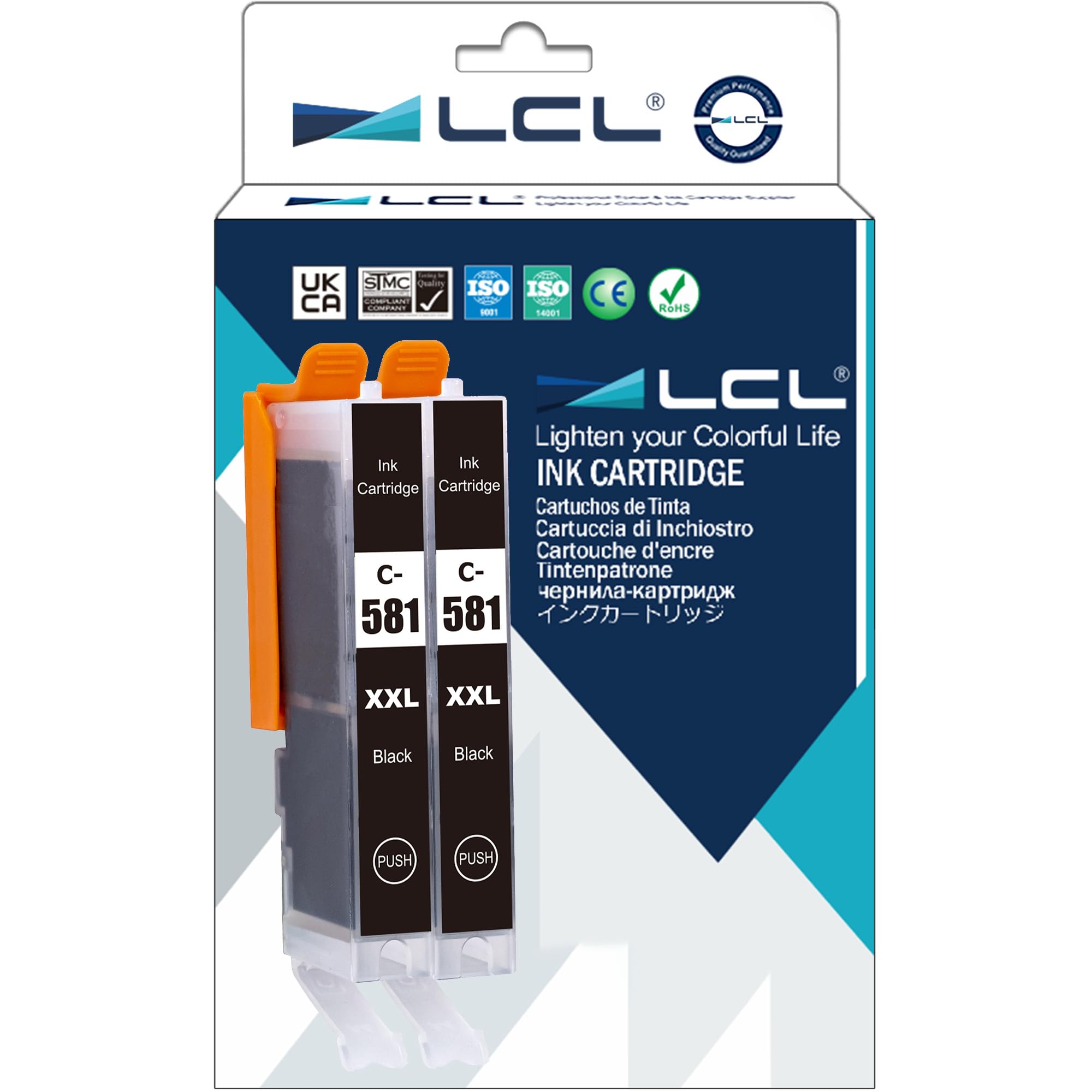 LCL Compatible Ink Cartridge CLI-581 CLI-581BK CLI-581XL CLI-581XXL BK 1998C001 12.5 ml (2 Black) Replacement for Canon Pixma TR7550 TR8550 TS6150 TS6151 TS6250 TS8150 TS8151 TS8152 TS9150 TS9155