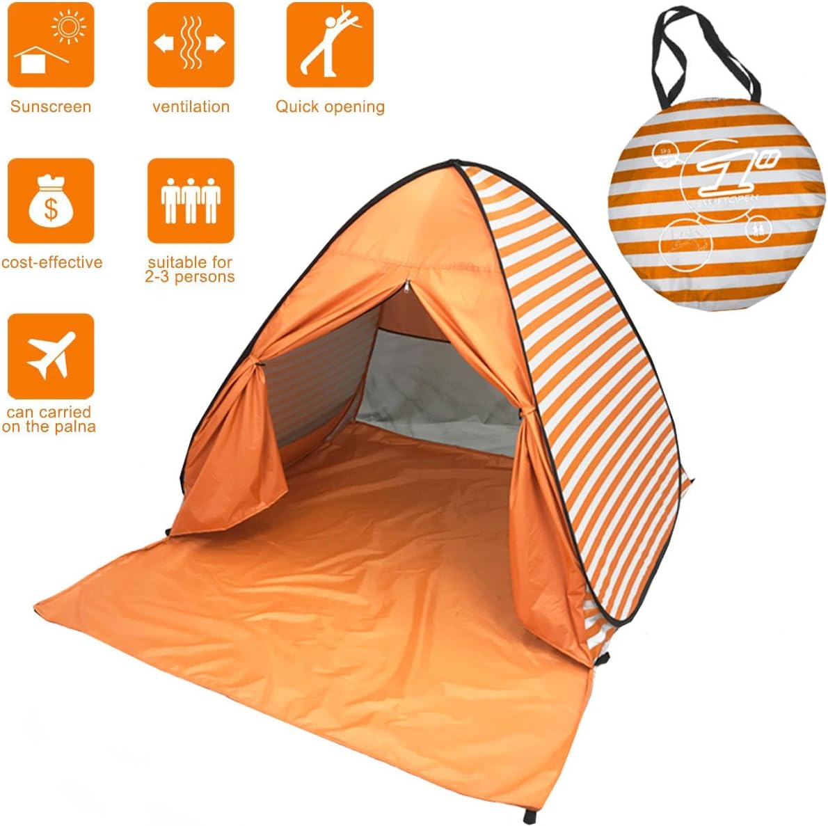 FLYTON Pop Up Beach Tent Shade Sun Shelter UV Protection Canopy Cabana 2-3 Person for Adults Baby Kids Outdoor Activities Camping Fishing Hiking Picnic Touring