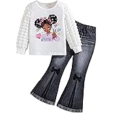 VeryNew Toddler Girl Clothes Sets, 2Pcs Cute Fall Outfit for Little Girls, Long Sleeve Top & Pants for Size 4-8T