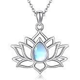AXOMY Lotus Necklaces 925 Sterling Silver Lotus Flower Necklace Moonstone Lotus Jewelry Gifts for Women