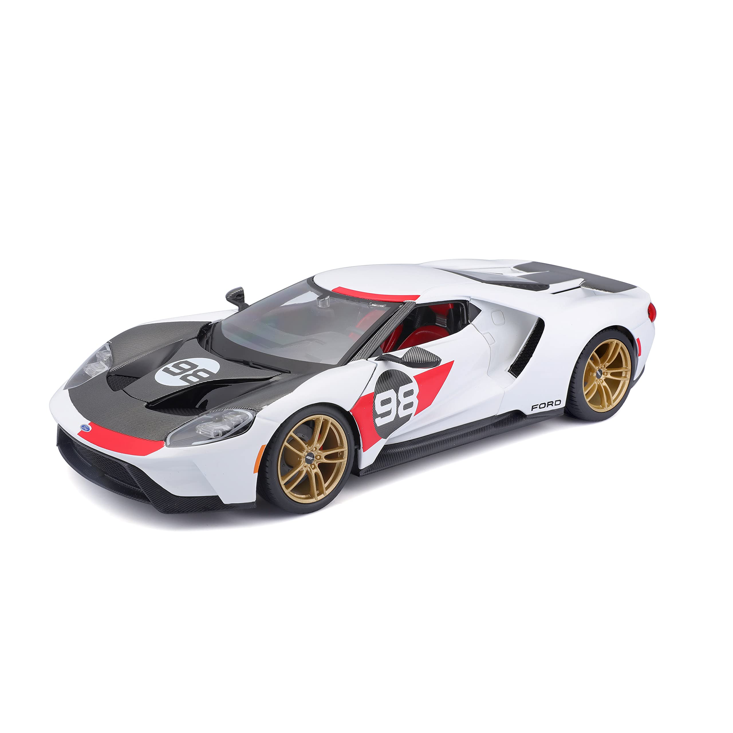 Maisto - Ford GT 2021 Heritage White, 1:18 Scale Diecast Car, Detailed Replica with Opening Parts, Officially Licensed by Ford, Not Suitable for Children Under 36 Months