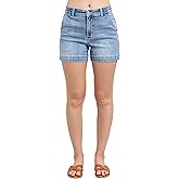 Judy Blue Womens Shorts - Mid Rise Denim Trouser Shorts
