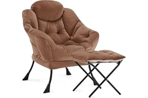 Zedachica Lazy Chair with Ottoman, Modern Upholstered Accent Armchair with Foot Stool, Lounge Reading Chair for Adults, Leisu