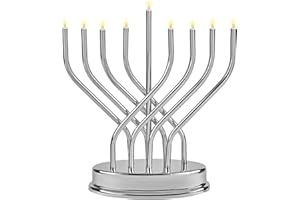 Traditional Hanukkah Electric Menorah Low Voltage Hanukkiah with LED Bulbs Contemporary Metal Electronic Chanukiah Battery Powered Chanukah Lights by Aviv Judaica