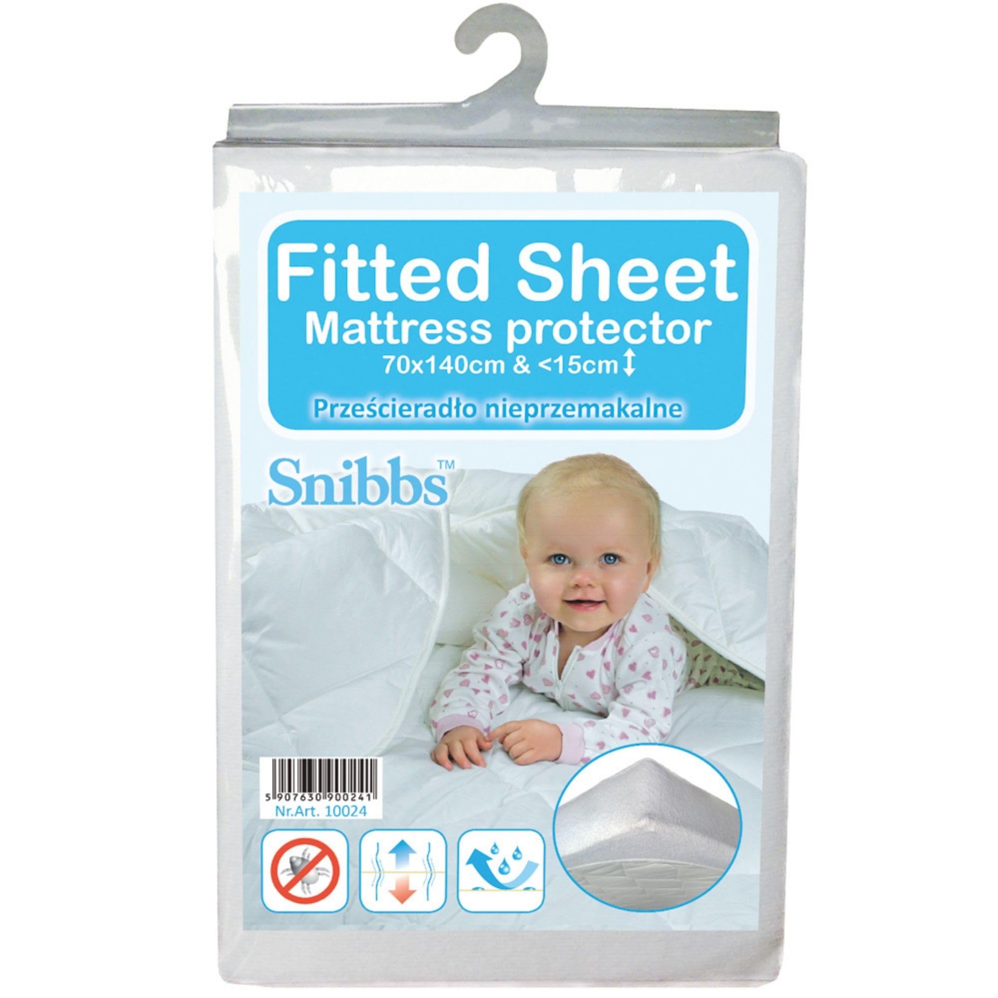 Snibbs 70x140cm, Waterproof Fitted Mattress Sheet with Skirt, White, Breathable TPU Membran, Cot Bed use