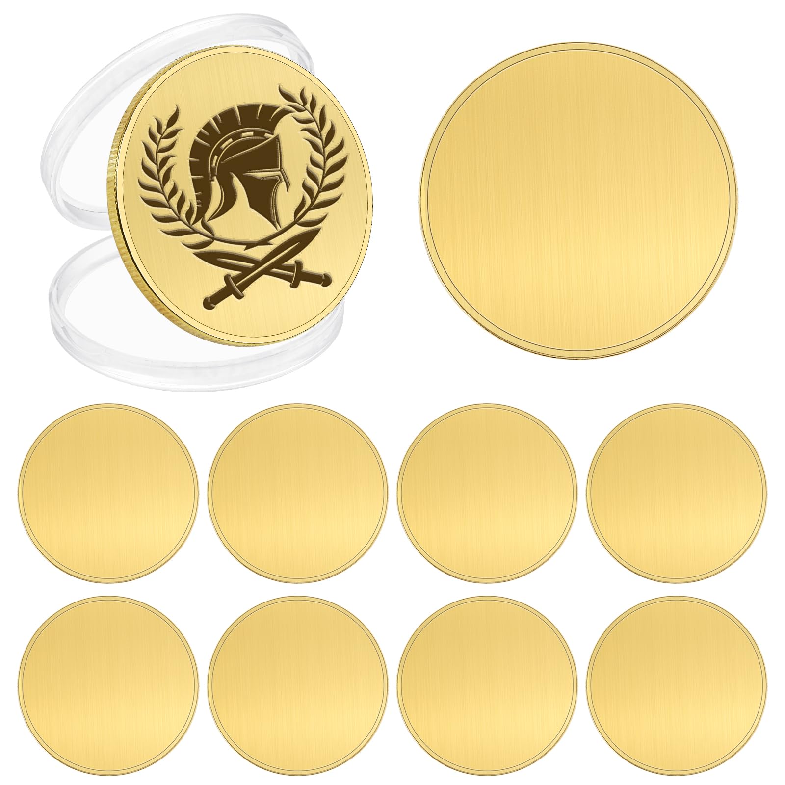 Photo 1 of 10 Pcs Blank Challenge Coins for Engraving, Aemygo 40mm Solid Brass Engraving Blanks Coin with Threaded Edged, Laser Engravable Stamping Coin for DIY Crafts, Commemorative, Collection Supplies