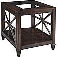 MODERION Large End Table for Living Room, Farmhouse Sofa Side with Tempered Glass,Solid Wood Telephone Storage Shelf, Nightstand 27-''x 22.5-''x 24-'', Bedroom Industrial Vintage Walnut CJZ1318DC