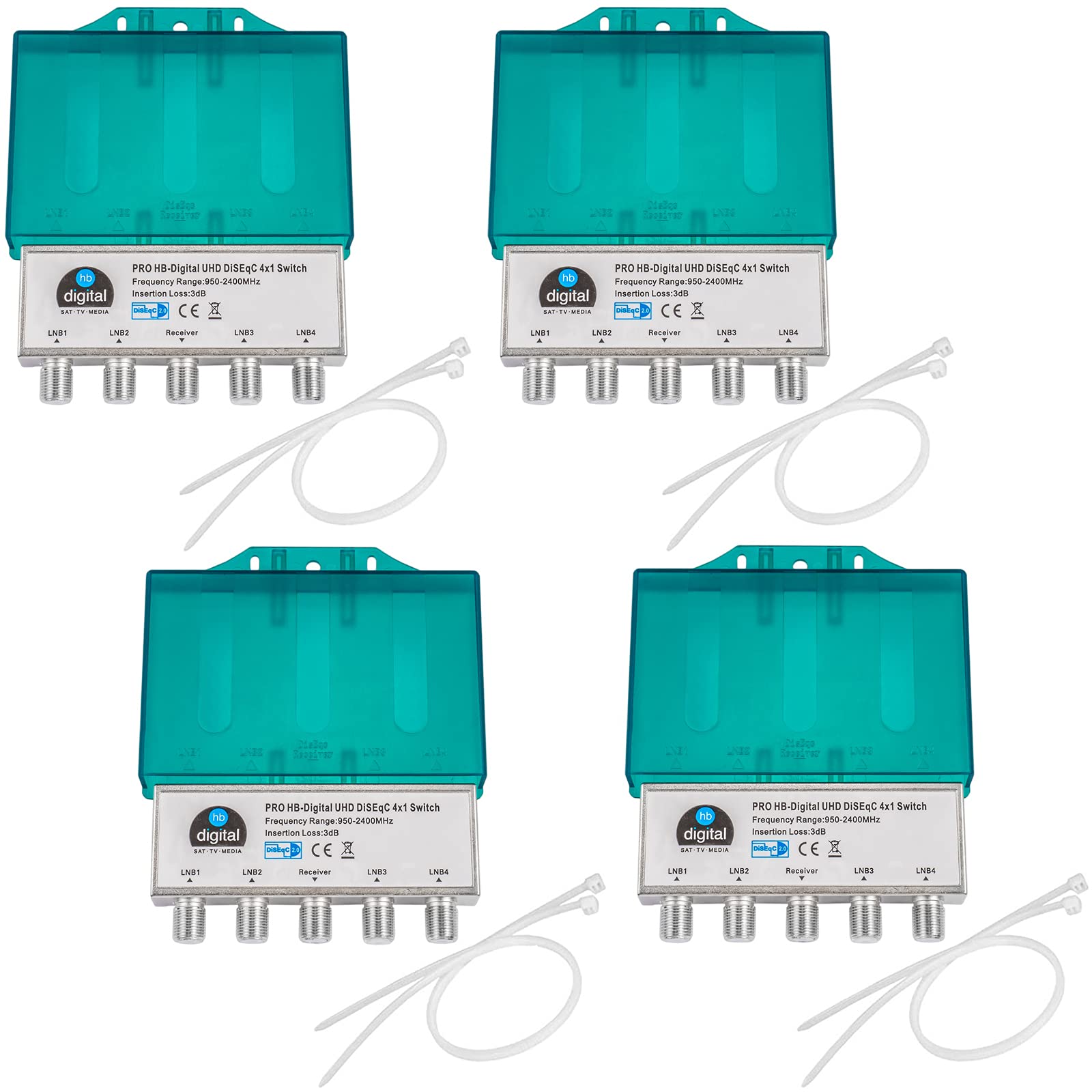 4 x Pro DiseqC Switch 4/1 with Weatherproof Housing HB-DIGITAL 4X SAT LNB 1 x Subscriber/Receiver for Full HDTV 3D 4K UHD