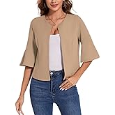 MINTLIMIT Womens Casual Blazers Cropped Work Office Flared 3/4 Sleeve Suit Jacket Casual Elegant Collarless Blazers,Khaki,XL