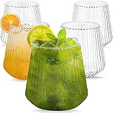 OTOB 40 Pack Stemless Plastic Wine Glasses 14 OZ Origami Ripple Unbreakable Wine Cups, Reusable Disposable Whiskey Champagne Glass, Shatterproof Cocktail Cups for Home Party Wedding Bar, Gold Rim