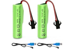 Tosiicop 3.7V 800mah Li-ion Battery 2 Pack - 3.7 Volt Rechargeable Battery with SM-2P Plug and USB Charger for RC Stunt Car Trucks Boat Remote Control Toy Cars for E35 DE38 DE40 DE50 DE55 TM141 TB202