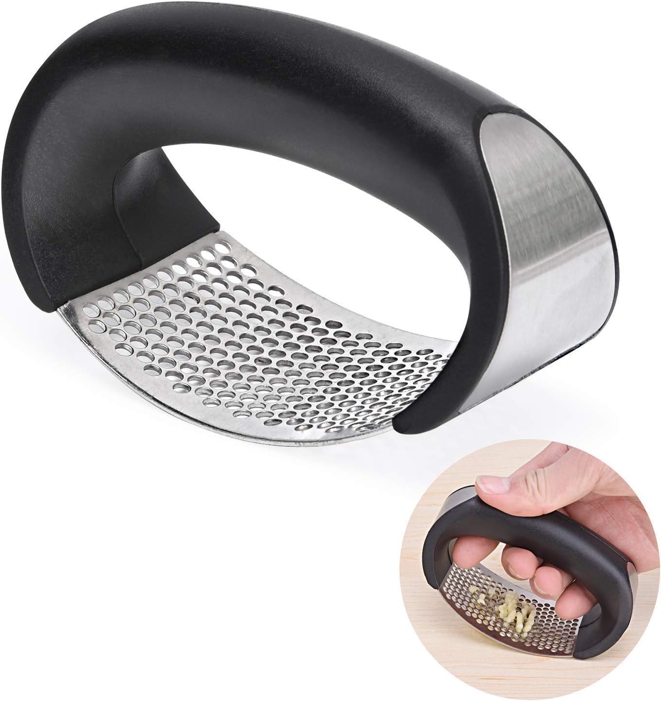 Bhaguji Stainless Steel Garlic Press Rocker Garlic Crusher Squeezer Slicer Mincer Chopper Kitchen Gadget with Handle.