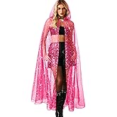 Kaei&Shi Star Tulle Cape,Long Sheer Hooded Cloak Gothic Witch Costume,Celestial Dress For Women Halloween Wedding
