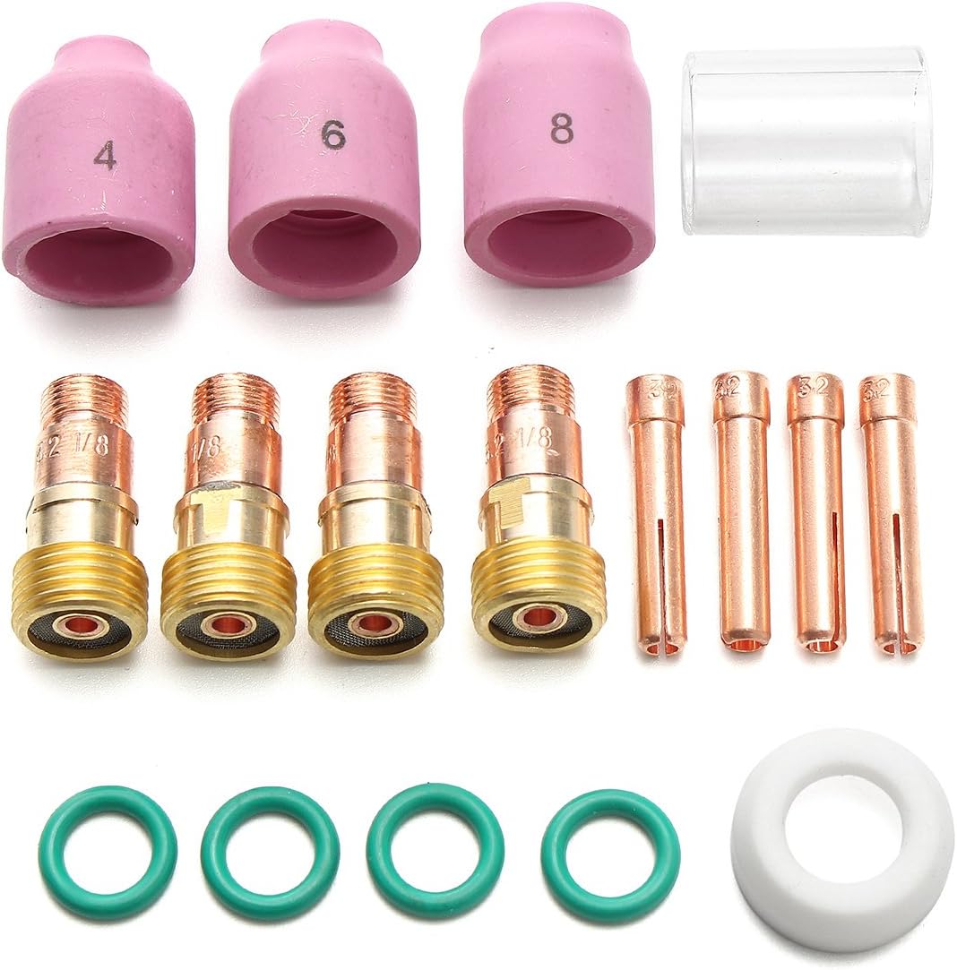 17Pcs TIG Stubby Gas Lens Ceramic Nozzle & Glass Cup Kit WP17/18/26 3