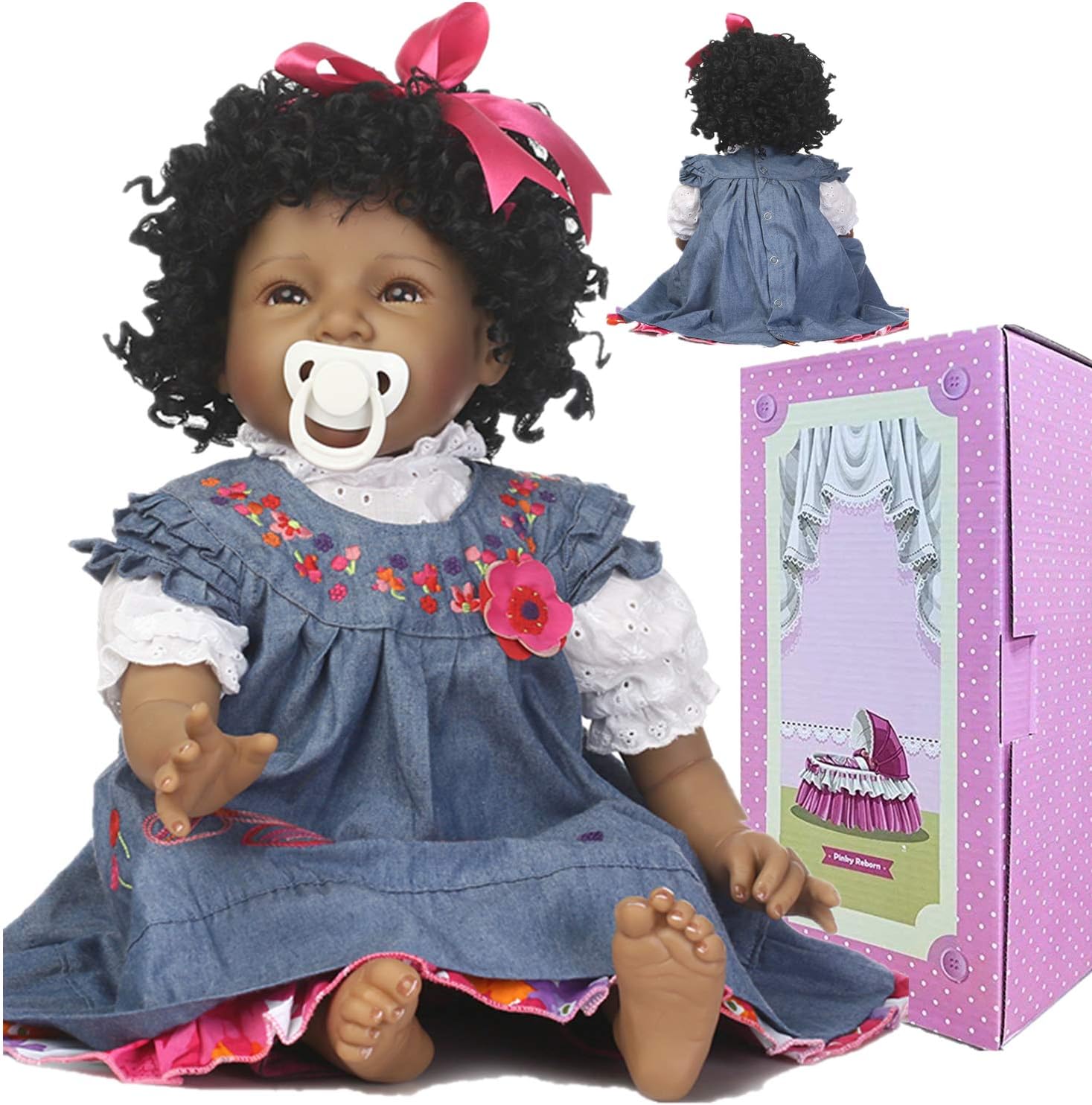 Amazon.com: Muñeca de bebé Reborn de silicona para recién nacido, con ojos negros afroamericanos, de 22 pulgadas, hecha a mano: Toys \u0026 Games