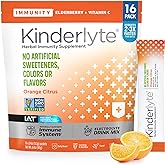 Kinderlyte Immunity Supplement for Kids and Adults, Electrolyte Powder Hydration Packets with Vitamin C, Zinc & Turmeric (Orange Citrus, 16 Count) No Artificial Sweeteners, No Synthetic Dyes