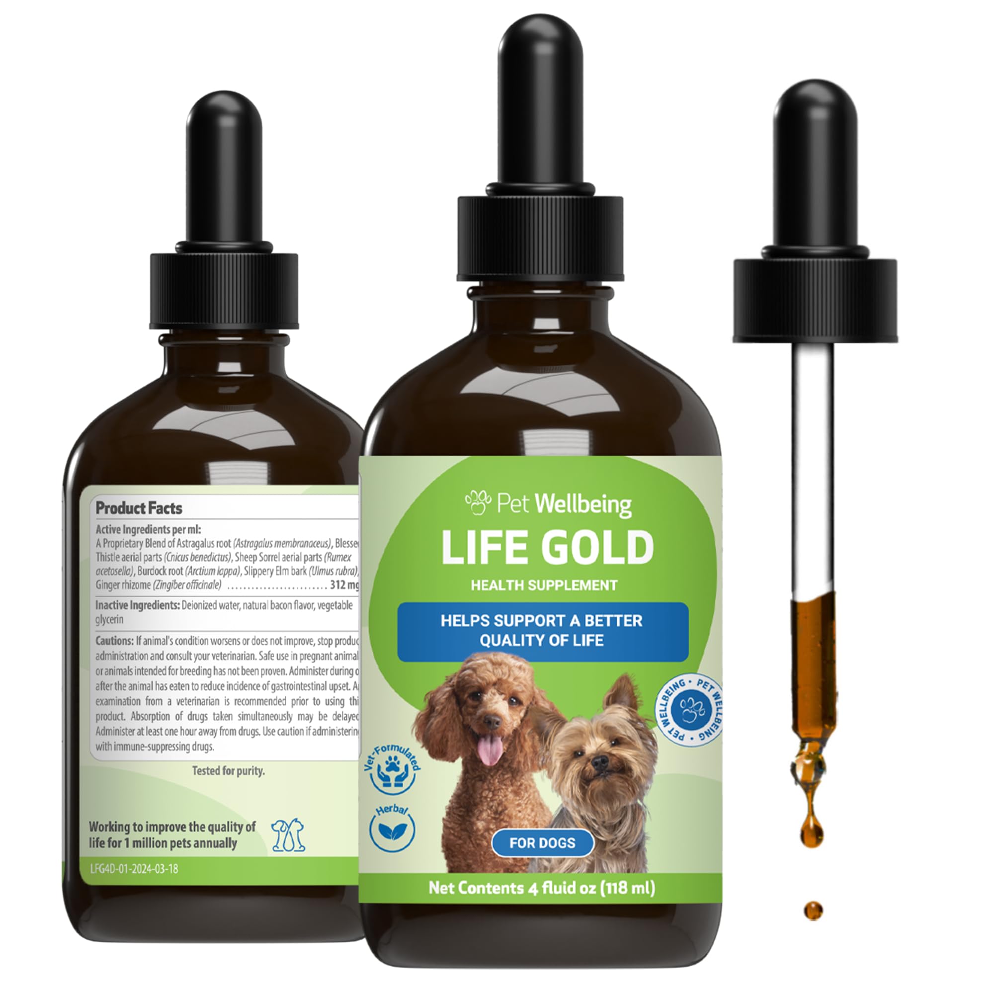 Pet Wellbeing Life Gold for Dogs - Supports Detoxification, Immune System Health, Antioxidants - Vet-Formulated Herbal Supplement – 4 oz (118 ml)