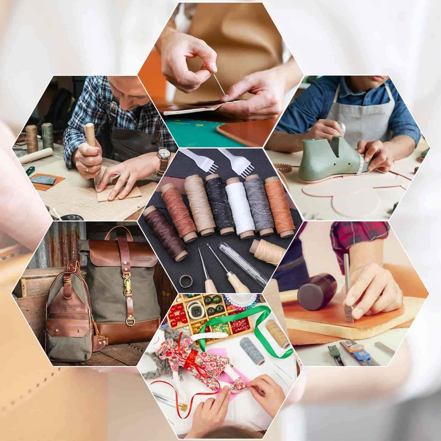 Cridoz 35 Pcs Leather Pouch Kit with Hole Punch, Sewing Tools, Waxed Thread and Large-Eye Stitching Needles for Beginner Crafting Projects