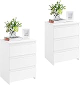 Yaheetech 2-Piece Bedside Tables with 3 Drawers White MDF Nightstands