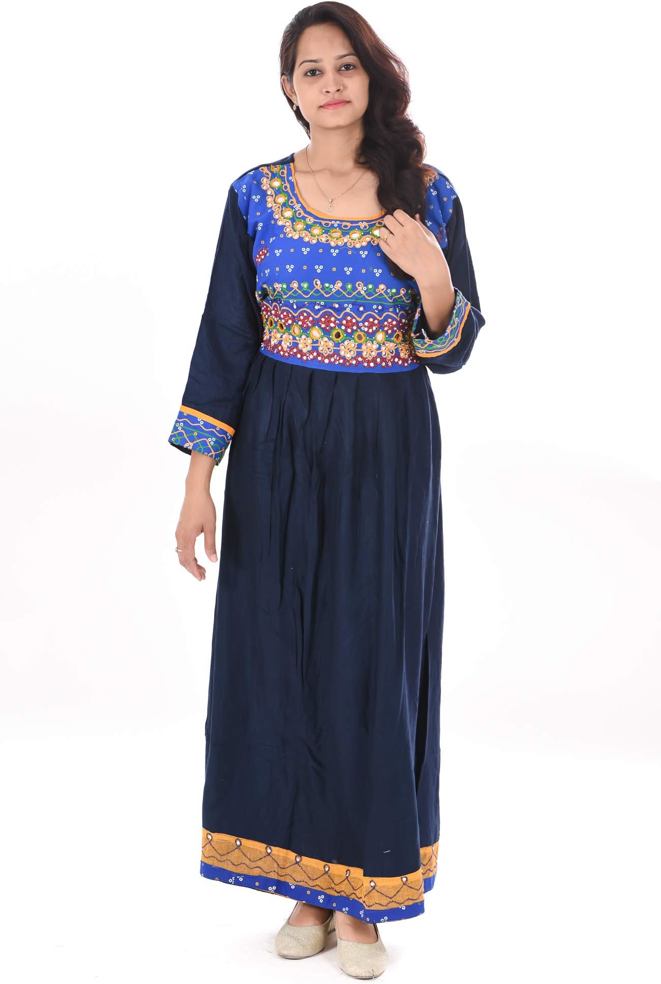 Lakkar haveli Indian Women's Long Dress Plus Size Gown Casual Fashion Girl's Kurtis Maxi Full Sleeve Tunic Dress Embroidered