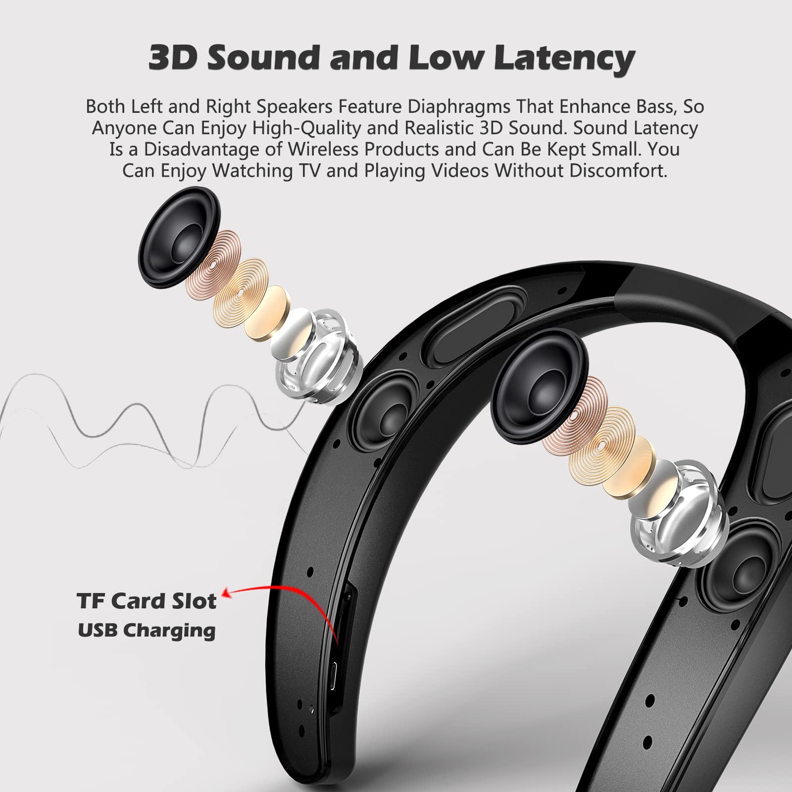 Smaloyd Bluetooth Lautsprecher Tragbarer, Wireless-Neckband,Theater Stereo Surroud Ton, mit Mikrofon,Kabelloser für Sport im Freien 2