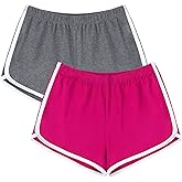 URATOT Women's Cotton Gym Yoga Summer Running Active Dance Elastic Shorts, Pack of 2