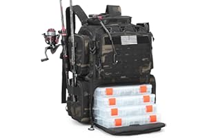BISKLNDN Tactical Fishing Tackle Backpack with 4 Tackle Boxes, Rod Holders, Bottle Holder, 50 L Large Storage Durable Fishing Bag Store Fishing Gear and Equipment, 900 D Oxford, Black CM